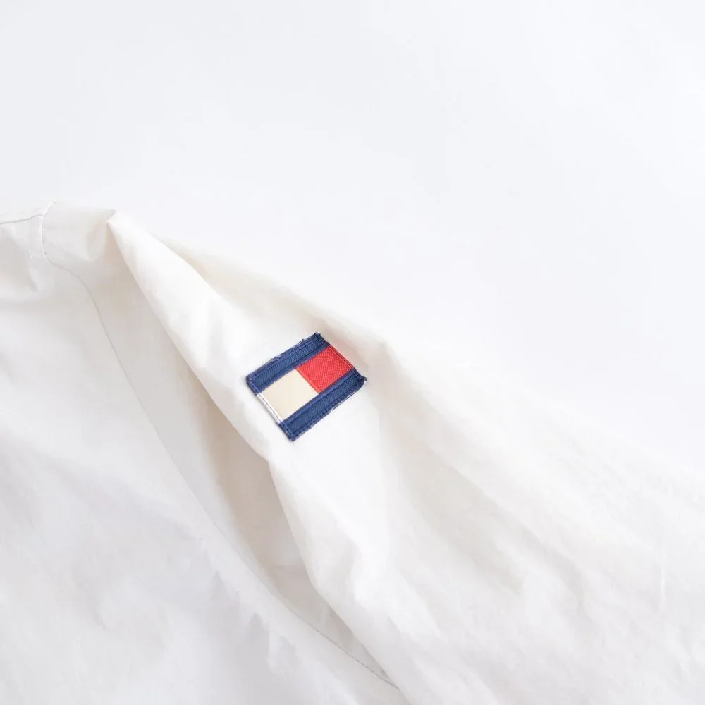 Vintage Y2K Tommy Hilfiger White Full Zip Windbreaker w Hidden Hood Size  Large - Picture 11 of 15